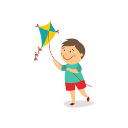 flat cartoon boy launching kite vector