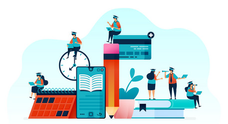 people learn to use e-books with mobile apps vector image