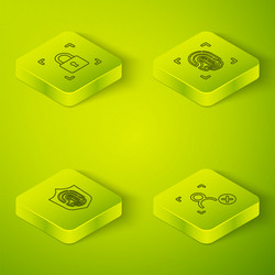 set isometric fingerprint shield rejection face vector image