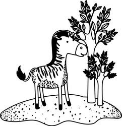 Zebra cartoon next to the trees in black sections vector