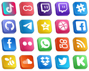 isometric 3d icons of top social media 20 pack vector