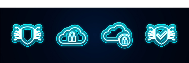 set line cyber security cloud computing lock vector image