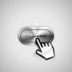 hand cursor pointing to metallic button vector