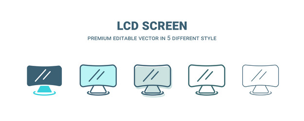 Lcd screen icon in 5 different style outline vector