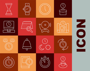 Set line coffee time clock with arrow project vector