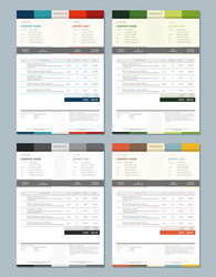 Set of invoice design templates 4 color themes vector