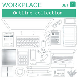 working place in outline linear flat design vector