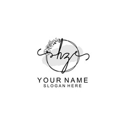 minimalist floral circle logo with hz initials Vector Image