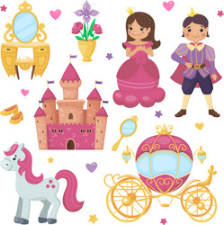 Royal Princess and Prince Cartoon Set Vector Image