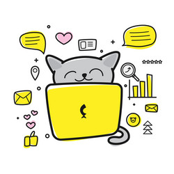 little kitten sitting at a laptop vector