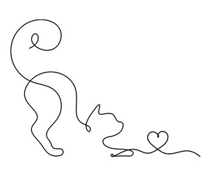 Silhouette of abstract cat with heart in line vector
