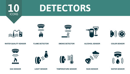 Detectors icon set contains editable icons sensor vector