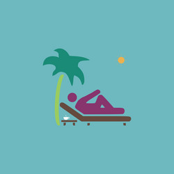 Man relaxing on a deck chair under palm tree vector