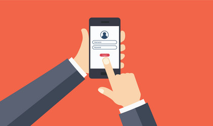 log in screen mobile application interface hands vector image