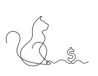 Silhouette of abstract cat with dollar in line vector