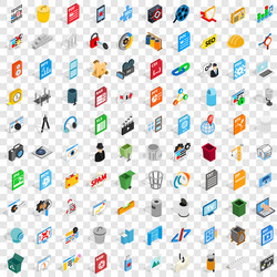 100 computer icons set isometric 3d style vector