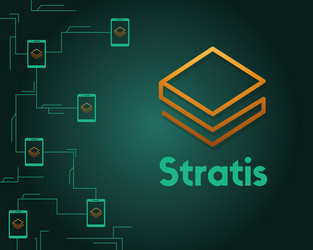 Cryptocurrency stratis blockchain circuit on green vector