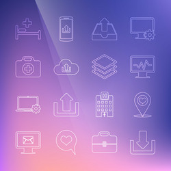set line download map pointer with heart monitor vector image