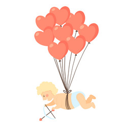 cute cupid with heart balloons for valentines day vector