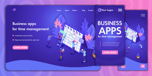 template website isometric landing page concept vector