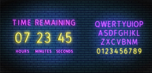 clock counter timer with neon font illuminated vector