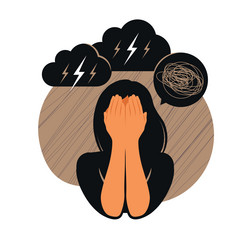 depressed young girl crying covering her face vector