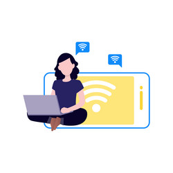 Girl using wi-fi on laptop vector