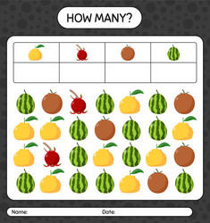 how many counting game with fruit worksheet vector image