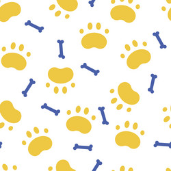 Seamless color pattern with dog paw print and bone vector