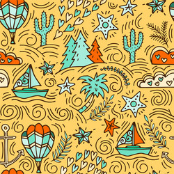 seamless pattern with cactus palm trees ship vector image