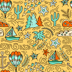 Seamless pattern with cactus palm trees ship vector