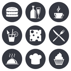 food drink icons coffee and hamburger signs vector