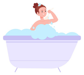 Girl taking bath daily hygiene child routine vector