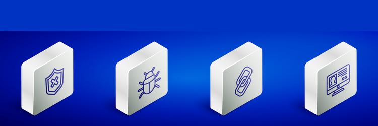 set isometric line shield with cross mark system vector image