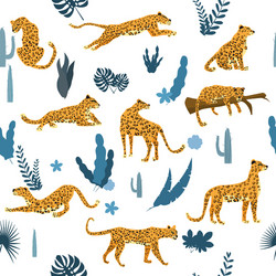 Seamless pattern with leopards in different poses vector