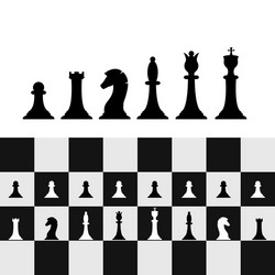 set chess pieces on chessboard strategy vector