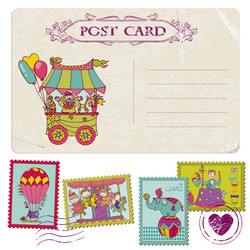 Vintage Circus Postcards & Stamps Vector Image