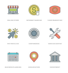 flat line simple icons set thin linear stroke vector image