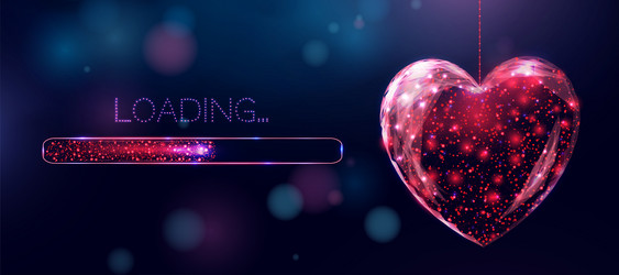 wireframe red heart and loading bar low poly vector image