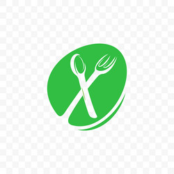 Fork and spoon vegan cafe green food icon vector