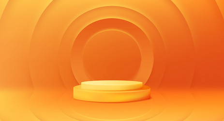 3d orange cylinder podium with abstract circle vector