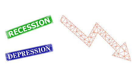 grunged recession imprints and triangular mesh vector image