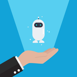 hand is showing mini android robot vector image