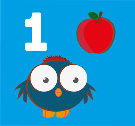 Number 1 - sparrow with one red apple vector