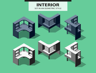 Set of computer tables in isometric style vector