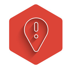 white line map pointer with exclamation mark icon vector image