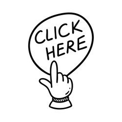 doodle click here button hand drawn sketch cursor vector