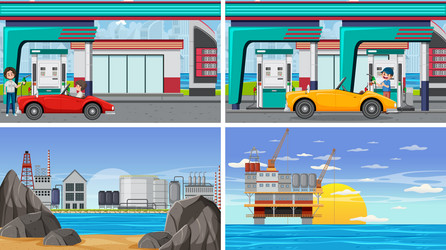 set of oil petrol and gas relevant scene vector