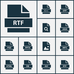 types icons set with mp3 database image vector