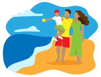 family mom dad and little son on sea shore vector